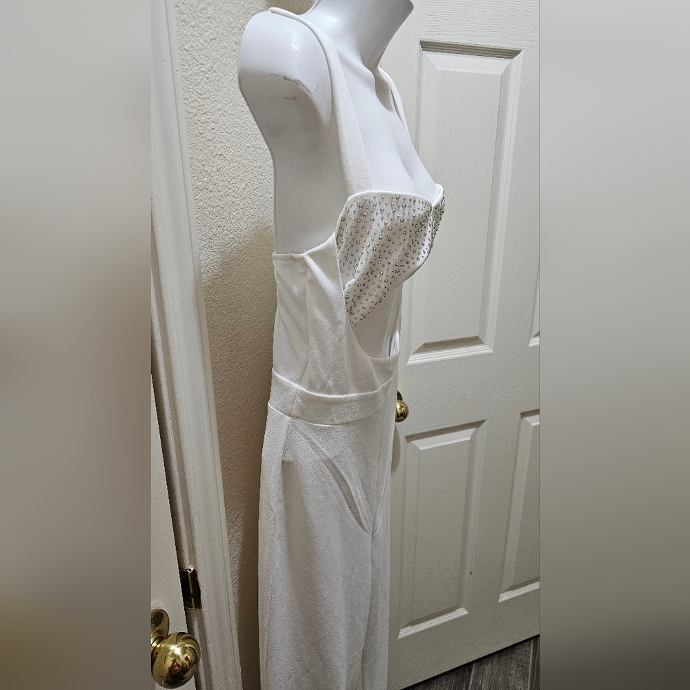 Beautiful Rhinestone Cutout White Jumpsuit NWT - Picture 10 of 15